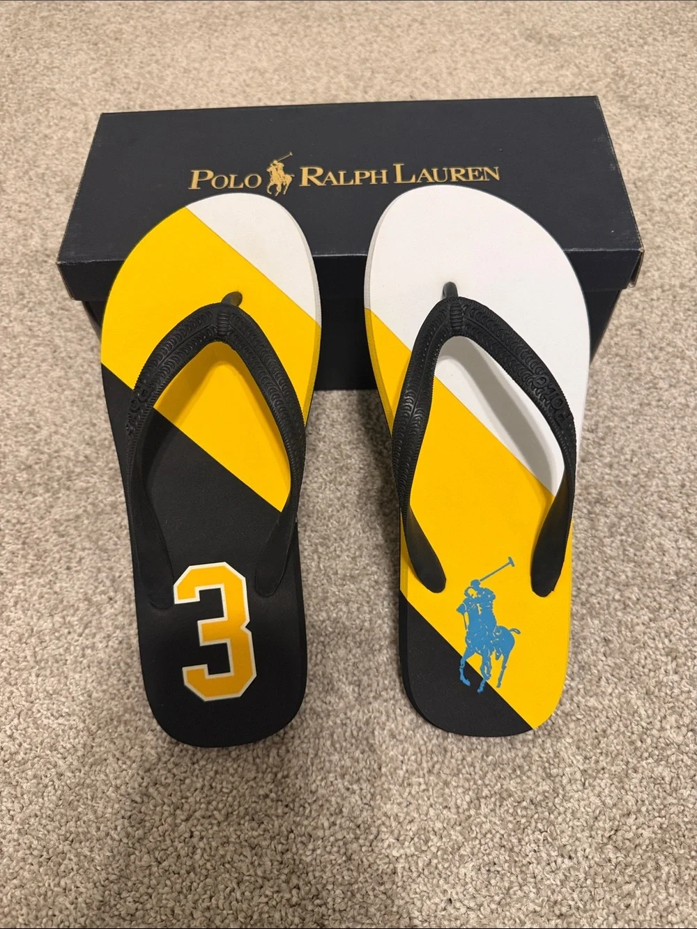 Polo by Ralph Lauren Yellow Black White Logo Flip Flops